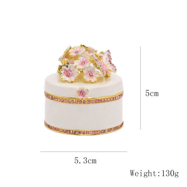 Delicate handmade enamel flower round shape alloy jewelry box trinket box