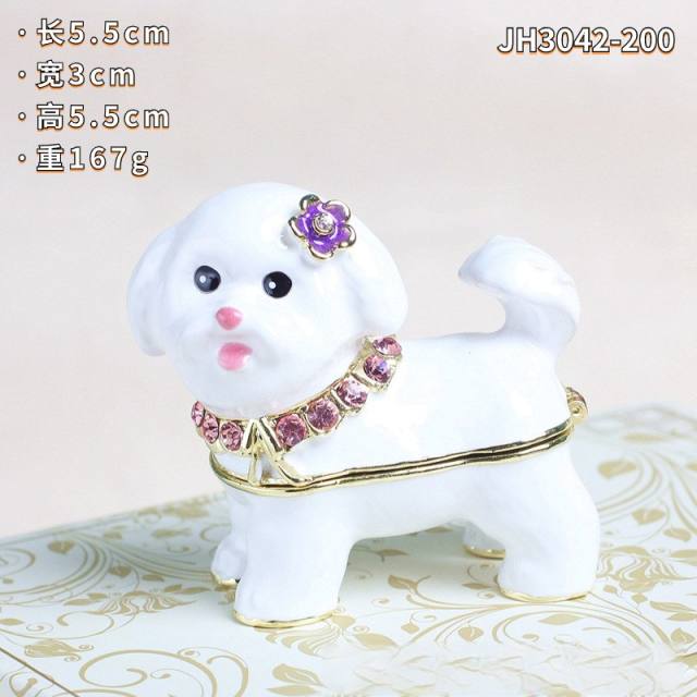 Cute white enamel cute dog metal jewelry box trinket box