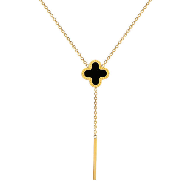 Delicate black clover Y shape stainless steel dainty necklace