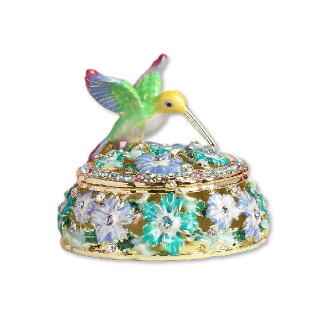 Handmade enamel rhinestone setting hummingbird jewelry box trinket box