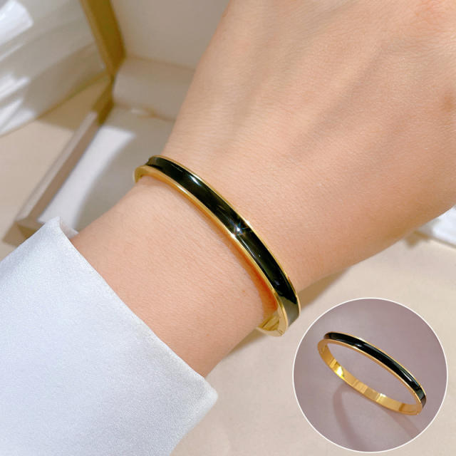 Classic black enamel stainlss steel band bangle bracelet