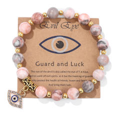 Hot sale natural stone bead evil eye charm elastic bracelet with cards