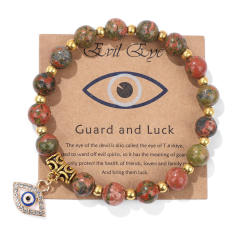 Hot sale natural stone bead evil eye charm elastic bracelet with cards