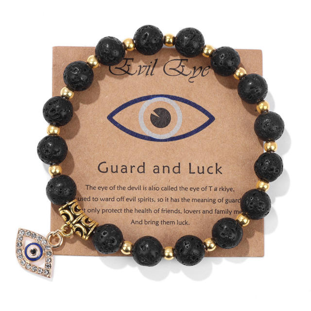 Hot sale natural stone bead evil eye charm elastic bracelet with cards