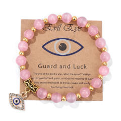 Hot sale natural stone bead evil eye charm elastic bracelet with cards