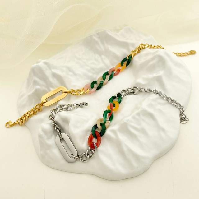 14KG baroque colorful acrylic chain stainless steel chain bracelet