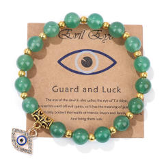 Hot sale natural stone bead evil eye charm elastic bracelet with cards