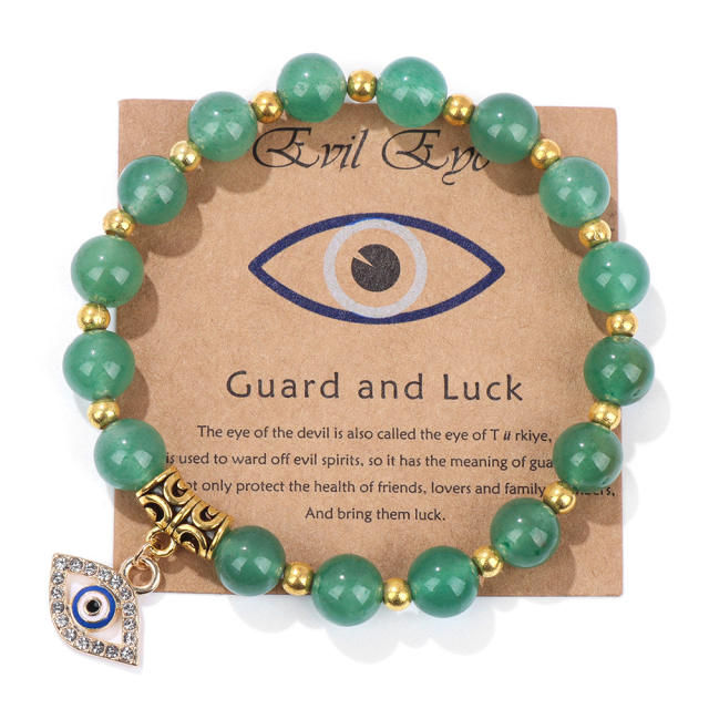 Hot sale natural stone bead evil eye charm elastic bracelet with cards