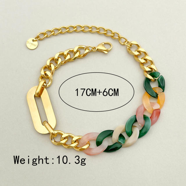 14KG baroque colorful acrylic chain stainless steel chain bracelet