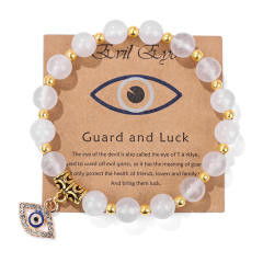 Hot sale natural stone bead evil eye charm elastic bracelet with cards