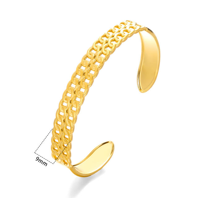 Hot sale geometric line gold color stainless steel cuff bangle