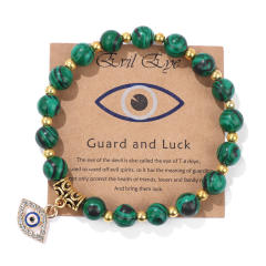 Hot sale natural stone bead evil eye charm elastic bracelet with cards