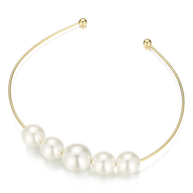 Personality pearl gold ball bead stainless steel choker necklace