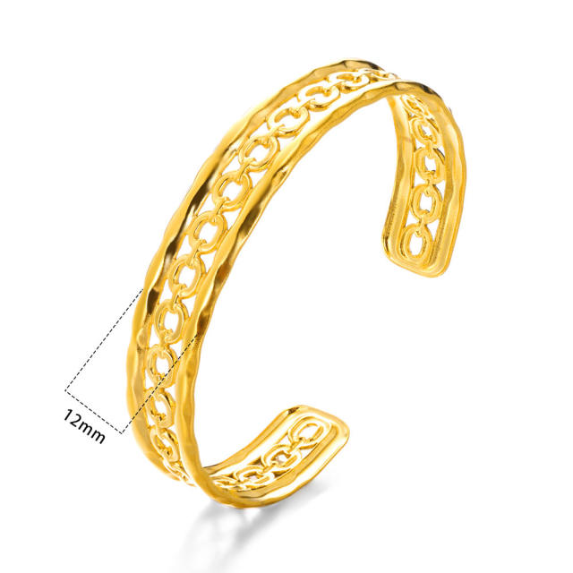 Hot sale geometric line gold color stainless steel cuff bangle