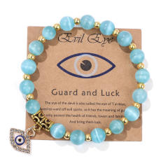 Hot sale natural stone bead evil eye charm elastic bracelet with cards