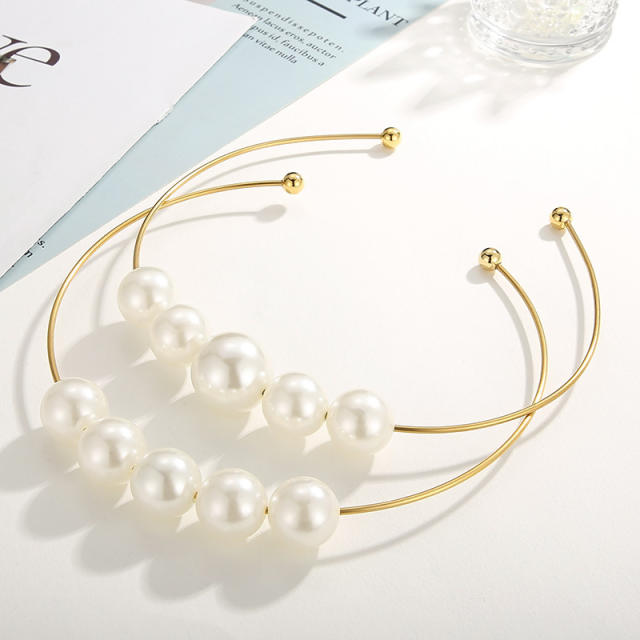 Personality pearl gold ball bead stainless steel choker necklace