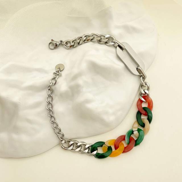 14KG baroque colorful acrylic chain stainless steel chain bracelet