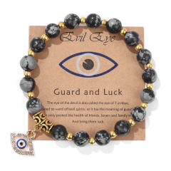 Hot sale natural stone bead evil eye charm elastic bracelet with cards
