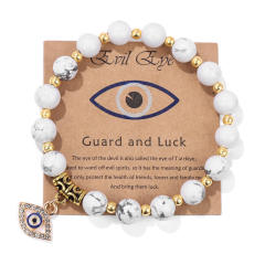 Hot sale natural stone bead evil eye charm elastic bracelet with cards