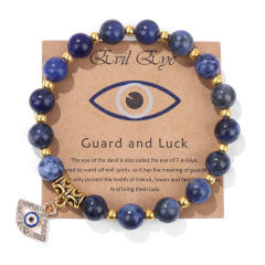 Hot sale natural stone bead evil eye charm elastic bracelet with cards