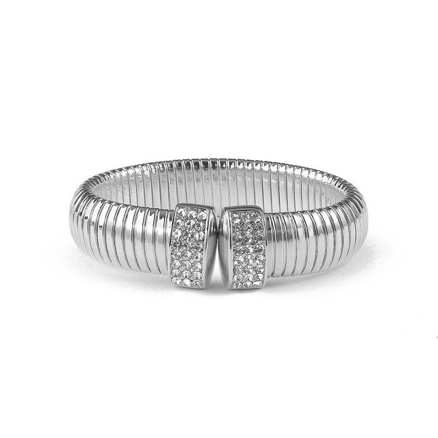 Chunky diamond wireless design cuff stainless steel bangle