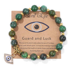 Hot sale natural stone bead evil eye charm elastic bracelet with cards