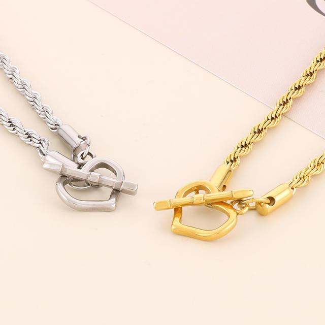 Chunky stainless steel snake chain rope chain toggle necklace