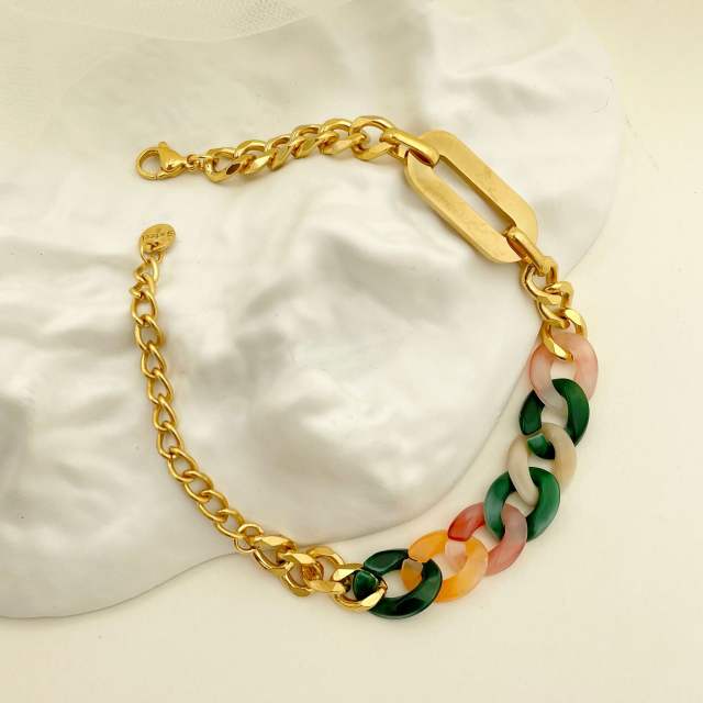 14KG baroque colorful acrylic chain stainless steel chain bracelet