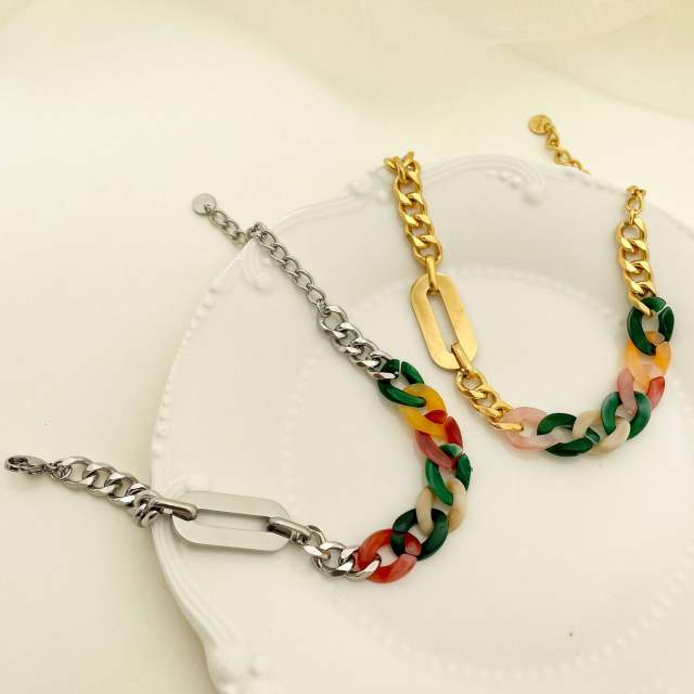 14KG baroque colorful acrylic chain stainless steel chain bracelet