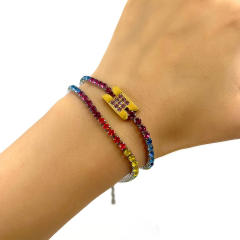 Delicate rainbow cubic zircon stainless steel tennis chain bracelet