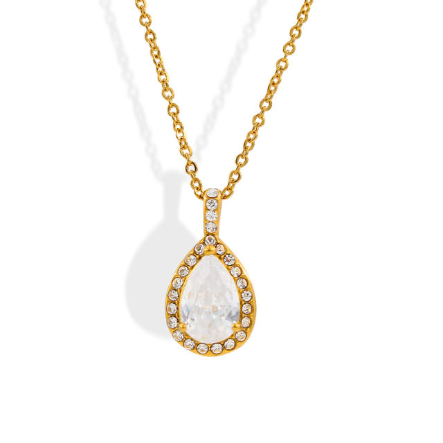 Delicate birthstone drop pendant stainless steel chain necklace