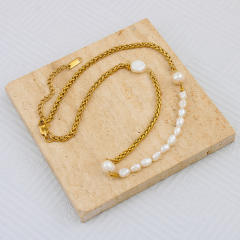 Vintage baroque pearl stainless steel chain necklace