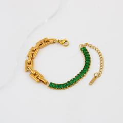 Delicate colorful rhinestone stainless steel chain Asymmetrical necklace bracelet set