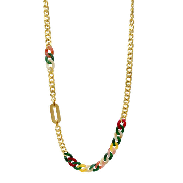 Elegant boho colorful acrylic chain stainless steel chain necklace