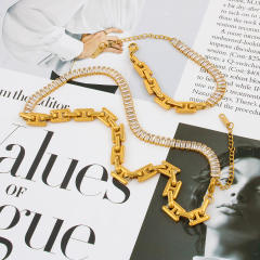Delicate colorful rhinestone stainless steel chain Asymmetrical necklace bracelet set
