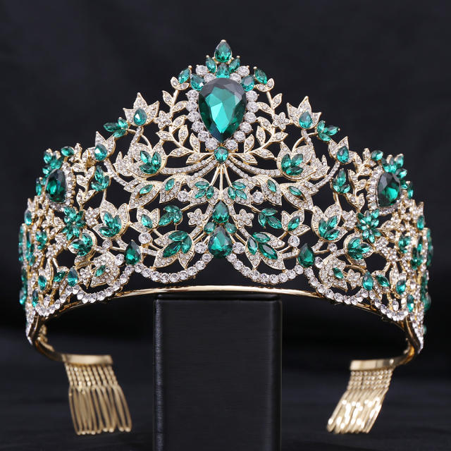 Luxury colorful glass crystal Miss World tall hair crown