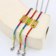 Delicate rainbow cubic zircon stainless steel tennis chain bracelet