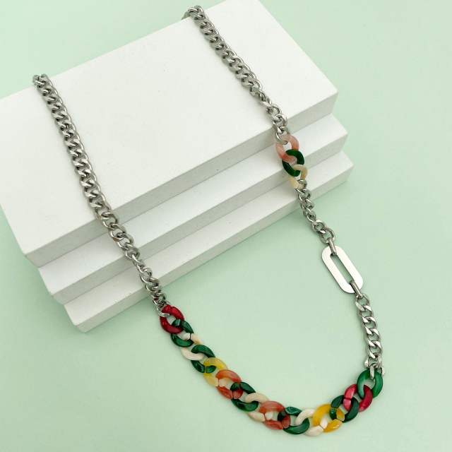Elegant boho colorful acrylic chain stainless steel chain necklace