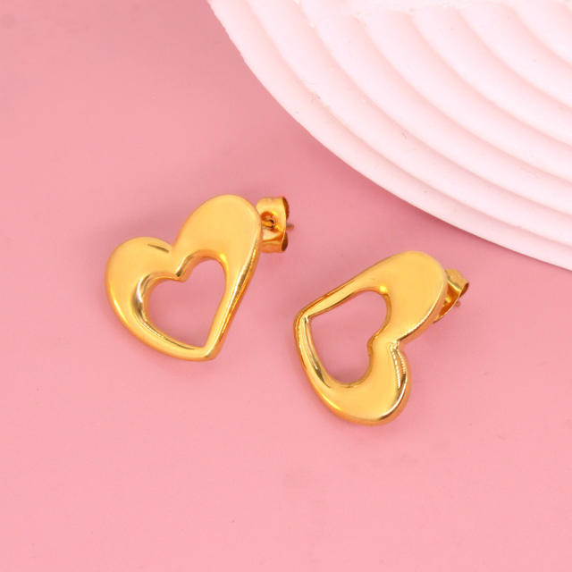 Sweet hollow out heart stainless steel studs earrings