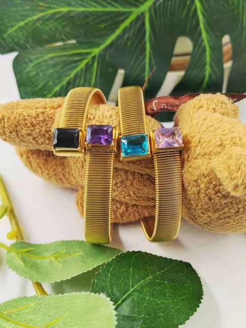 18KG colorful cubic zircon chunky wireless stainless steel bangle