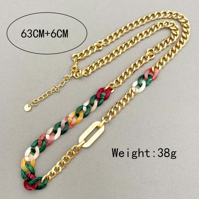 Elegant boho colorful acrylic chain stainless steel chain necklace