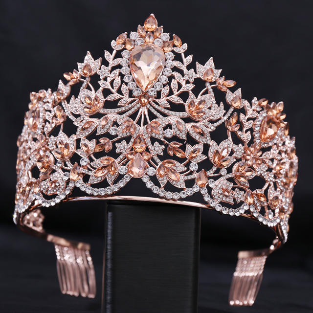 Luxury colorful glass crystal Miss World tall hair crown