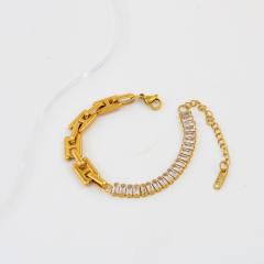 Delicate colorful rhinestone stainless steel chain Asymmetrical necklace bracelet set