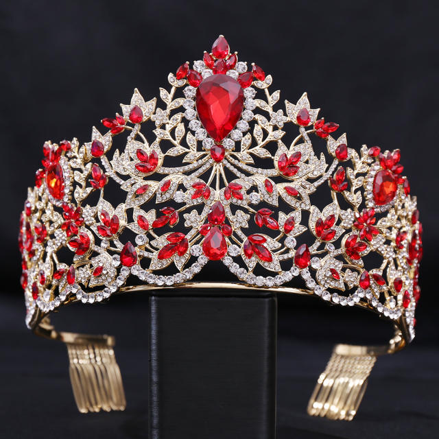 Luxury colorful glass crystal Miss World tall hair crown