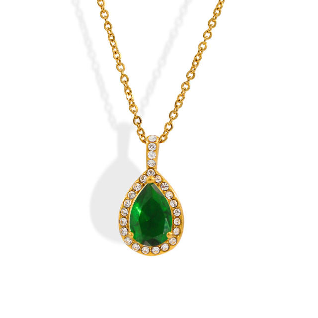 Delicate birthstone drop pendant stainless steel chain necklace