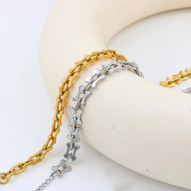 Punk trend basic stainless steel chain necklace bracelet set