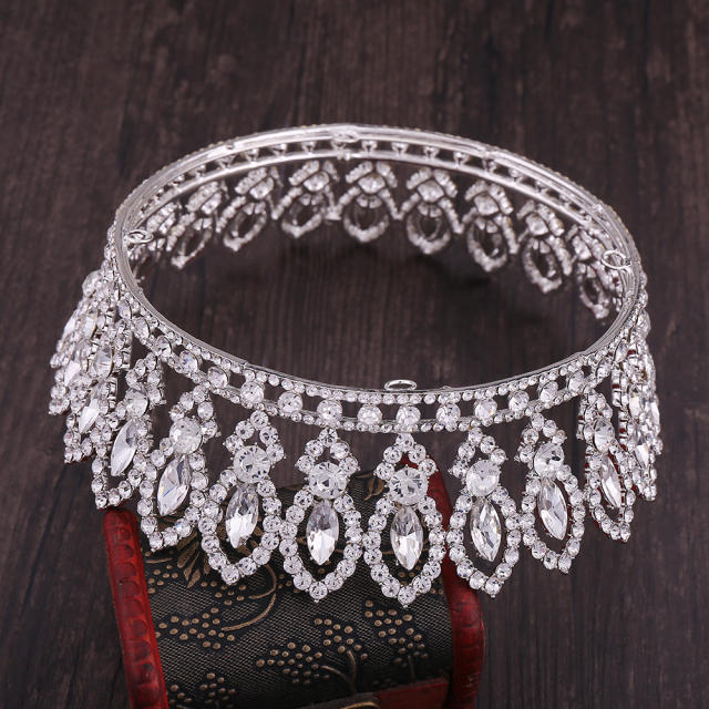 Luxury colorful rhinestone crystal stone round hair crown