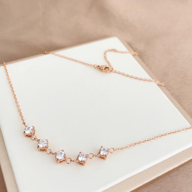 18KG diamond smile face dainty stainless steel necklace