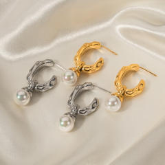 18KG lave series water pearl drop stainless steel earrings