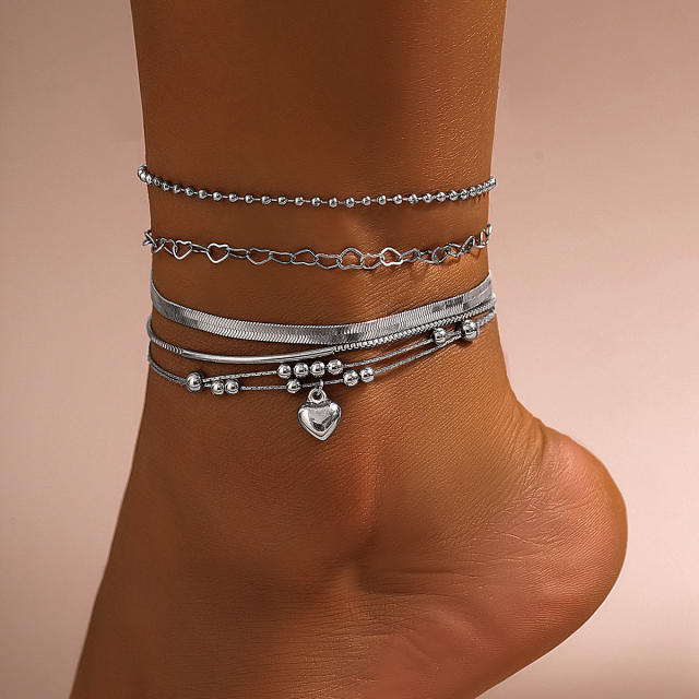 Hiphop multi layer gold silver color chain anklet